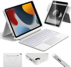 HOU Combo Keyboard Case for iPad 9th Generation (10.2", 2021)/8th Gen/7th Gen/iPad Air 3/Pro 10.5 2017 Multi-Touch Trackpad,7 Color Backlight,Rotatable & Detachable,Portrait/Landscape Modes,White