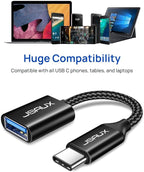 JSAUX USB C to USB 3.0 Adapter [2 Pack], Type C Male to USB Female OTG Cable Compatible with MacBook Pro/Air, iPhone 16 Pro Max/16 Plus/16e/16/15, Samsung Galaxy S25/S24/S23S/22-Black