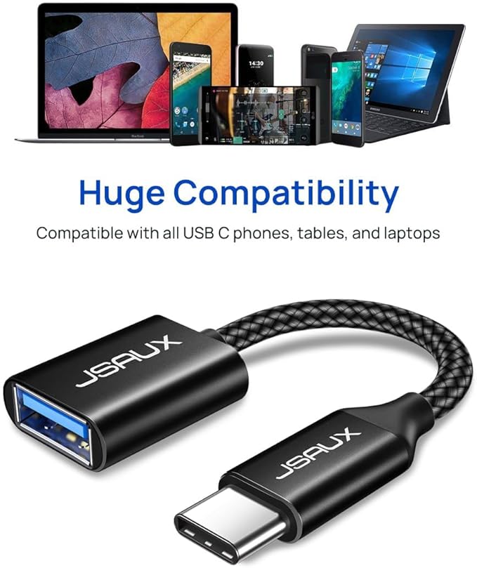 JSAUX USB C to USB 3.0 Adapter [2 Pack], Type C Male to USB Female OTG Cable Compatible with MacBook Pro/Air, iPhone 16 Pro Max/16 Plus/16e/16/15, Samsung Galaxy S25/S24/S23S/22-Black