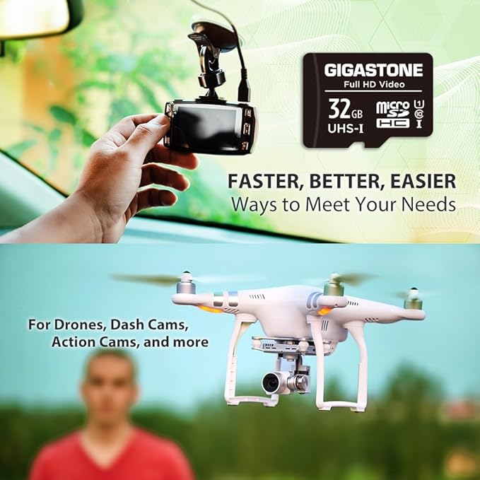 GIGASTONE 32GB 10-Pack Micro SD Card, Full HD Video, Surveillance Security Cam Action Camera Drone, 90MB/s Micro SDHC UHS-I U1 C10 Class 10