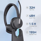 Yealink WH64 Hybrid DECT& Bluetooth Wireless Headset,492ft Range Dual Teams UC Zoom Headphones with DECT Dongle&Charging Stand, 3X Noise Cancelling Mic, 32H Talk Time,Headsets for PC,Phone,Laptop
