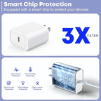 Fast Charger for iPhone 16/15 Charger,10FT Extra Long Fast Charging 3Pack USB-C Wall ChargerBlock USB C To USB C Fast Charging Cable Cord for iPhone 16 Pro Max/iPhone 15 Pro/15 Plus,iPad Pro/Air/Mini