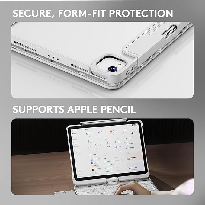 KITONE Transparent Case with Wireless Keyboard only for 2024 iPad Pro 11-in.(M4), 7 Colors Backlight, Trackpad, 360°Rotating Stand for iPad Pro 11(5th Gen), Tech Style