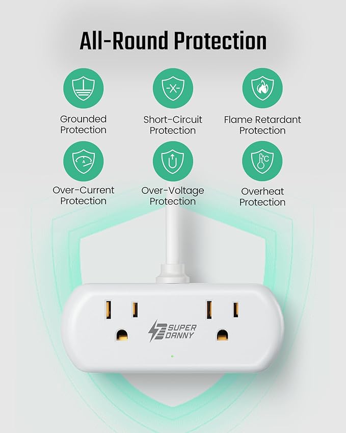 SUPERDANNY Power Strip with USB, 9.8ft Mini Desktop Charging Station with 2 Wide-Spaced Outlets & 4 USB Ports, Portable Flat Plug Extension Cord for Travel, Dorm, Room, Home Office Essentials, White