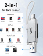 SD Card Reader, uni High-Speed USB C to Micro SD Card Adapter USB 3.0 Dual Slots, Memory Card Reader for SD/Micro SD/SDHC/SDXC/MMC, Compatible with MacBook Pro/Air, Chromebook, Android Galaxy - Silver