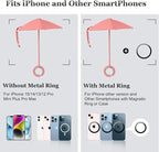 Magnetic Umbrella Phone Stand for Sun Protection,Adjustable Sun Shade Shield for iPhone 16/15/14/13/12 Pro Max,Samsung & Google,Detachable Ring Stand,Heat-Resistant Design,Car Mount Compatible, Pink