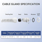 Strain Relief Cord Connector,LISTENJIALE 2Pcs NPT 3/8" Waterproof Cable Gland Flex Spiral Strain Relief Adjustable 5-10mm Cable Connector Nylon Joint with Gaskets(Grey)