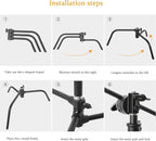LOMTAP C Stand Light Stand Stainless Metal Photography Kit - Heavy Duty 6.8ft/210cm Vertical Pole, 2.8ft/87cm Boom Arm, Adjustable Base, Water Sandbag, 2 Grip Heads, 3 Clips for Softbox, Reflector