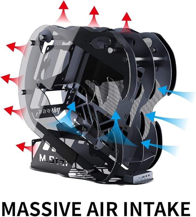MegaPC Upgraded PC Case Heavy Duty Open-Frame Mid-Tower Micro-ATX/Mini-ITX Gaming, Tempered Glass Side Panel, Pre-Installed ARGB PWM Fan, with USB3.0, USB-C, 240mm Radiator Support (Upgrade-Black)