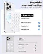 Klearlook 2Pack Magnetic Suction Phone Mount for MagSafe Case, Sticky Phone Grip Holder for iPhone, Removable Hands-Free Selfie/Video for TikTok Influencers, Women Girl Teen Gift, Transparent & White