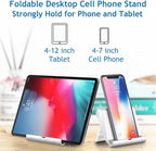 Cell Phone Stand for Desk Foldable Cell Phone Holder Desk Tablet Holder Mobile Phone Dock, Multi-Angle Universal Adjustable Tablet Dock Compatible with Most Cell Phones (White)