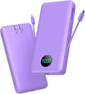 Portable Charger 33800mAh USB C Power Bank with Built-in Cables & AC Wall Plug,25W Fast Charging+QC 4.0 Phone Charger,4 Output LCD Display Battery Pack Compatible with iPhone16/15,Samsung,Android etc