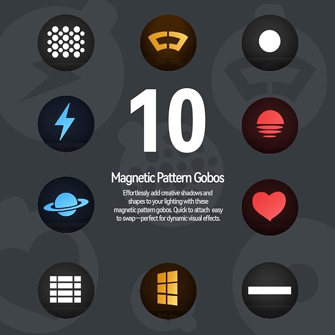PHOTOOLEX 8400mAh Led Photography Flashlight with 4 Colors/10 Magnetic Pattern Gobos, Handheld Spotlight for Photography, 10W Rechargeable Fill Light for Photo, Content Creation, Video Recording