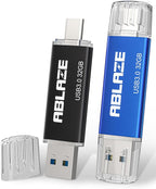 ABLAZE USB C Flash Drive 32GB 2 Pack, Dual USB 3.0+Type C Flash Drive Compatible with iPhone 16/15, Android Smartphone, Computer,Tablet Mac Laptop (2 Pack)
