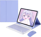 AnMengXinLing Keyboard Case for iPad Air 11 inch (M3 2025/M2 2024) with Mouse, Case for iPad Air 5th/4th Gen with Keyboard Cover with Pencil Holder, Purple