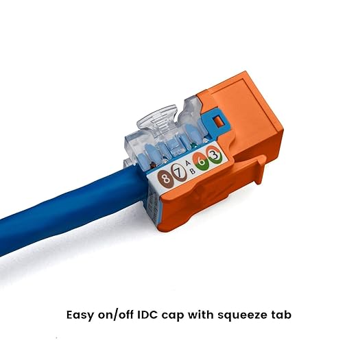trueCABLE Cat6A Keystone Jack, Unshielded (UTP), 90 Degree Punch-Down, PoE++ (4PPoE), UL Listed, ETL Verified, ANSI/TIA Certified, Modular RJ45 Female, Orange, 12 Pack