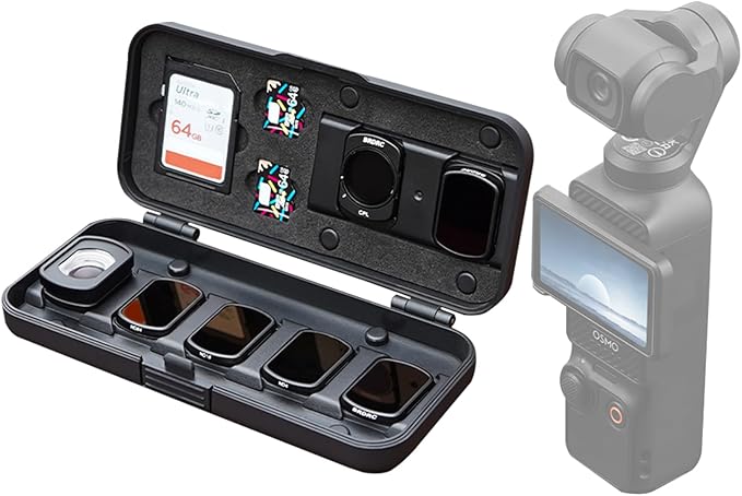 Filter Case for DJI Pocket 3, Magnetic Lens Filter Storage Case for DJI Osmo Pocket 3 Creator Combo Accessories, ND-UV-CPL Wide Angle Macro Lens TF/SD Card Organizer
