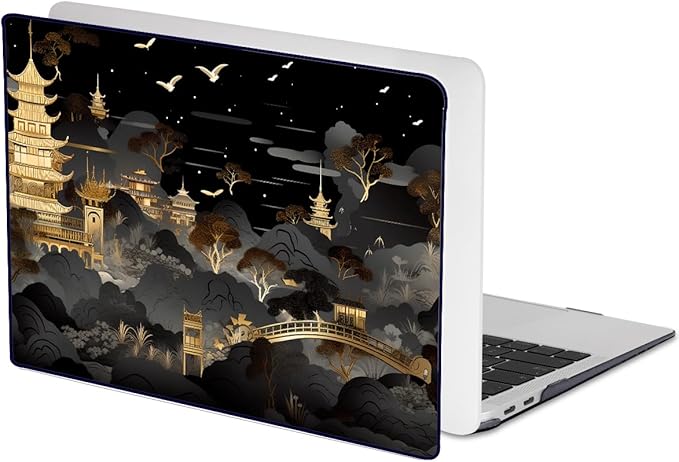 for MacBook Air 13 inch Case 2021 2020 2019 2018 Release A2337 M1 A2179 A1932 Retina Display Touch ID, Crystal Black Pattern Plastic Hard Shell Case for Mac Air 13 M1, Tide Illustration 1