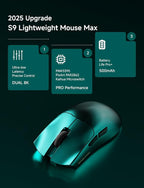 S9 Max Wireless Gaming Mouse, 59G Ergonomic Computer Mouse, Triple Modes, 8K Polling, 26K DPI, PAW3395 Optical Sensor, Kailh Switch, 250h Battery Life, Programmable for PC/Win/Mac(Green)