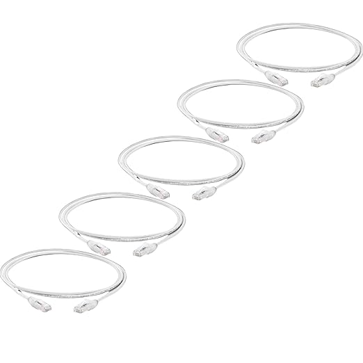 TRUECABLE Cat6 Component Rated Patch Cable, Unshielded (U/UTP), 7ft, White, 28AWG Solid Copper, Snagless 10G High-Speed Ethernet Cable, PoE++ 4PPoE 100W, UL Listed, RoHS-3, 5 Pack