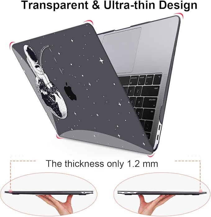 Compatible with MacBook Air 13 inch Case M1 A2337 A2179 A1932 Cover 2021 2020 2019 2018 Release with Retina Display & Touch ID, Crystal Black Pattern Plastic Hard Shell Case, Astronaut Earth