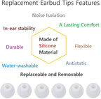 36 Pieces Large Earbud Tips Soft and Comfortable Ear Bud Replacement Pieces Silicone Fit Most in-Ear Headphones，Inner Hole 3.8mm -5.5mm，Large Clear White Replacement Earbuds Silicone Tips