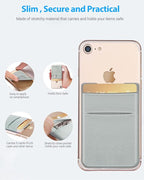2 Pack Stick On Wallet Sleeve Cell Phone Dual Pocket Card Holder Double Pocket Pouch for iPhone Android Smartphone (2Pack GRAY)