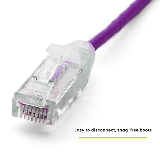 TRUECABLE Cat6 Component Rated Patch Cable, Unshielded (U/UTP), 2ft, Purple, 28AWG Solid Copper, Snagless 10G High-Speed Ethernet Cable, PoE++ 4PPoE 100W, UL Listed, RoHS-3, 5 Pack