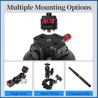 FIFIELD 4.5in Suction Cup Camera Mount with Aluminum Ball Head Magic Arm, 1/4" ARRI Holes, Quick Release Car Mount with Phone Holder & Action Cam Adapter Compatible with DJI Pocket 3 Insta360 iPhone