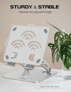 Adjustable Tablet Stand for Desk, Premium Aluminum Holder for iPads, Tablets, Kindles, Switch, Phones, and All Devices up to 14 Inches. Portable and Foldable Silver, Plus Size