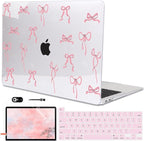 for MacBook Pro 13 Inch Case 2022 M2 2020 2021 A2338 M1 A2251 A2289 with Touch Bar & Touch ID, Pattern Plastic Hard Case Keyboard Cover Screen Protector Webcam Cover Brush, Pink Bowknot