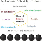 36 Pieces Medium Earbud Tips Soft and Comfortable Ear Bud Replacement Pieces Silicone Fit Most in-Ear Headphones，Inner Hole 3.8mm -5.5mm，Medium Black Earbud Replacement Tips