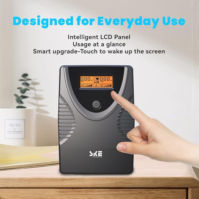 Ups Battery Backup and Surge Protector,Computer Uninterruptible Power Supply Units,Battery Backup Intelligent LCD,SKE Back UPS, Battery Backup for Computer 625VA/360W