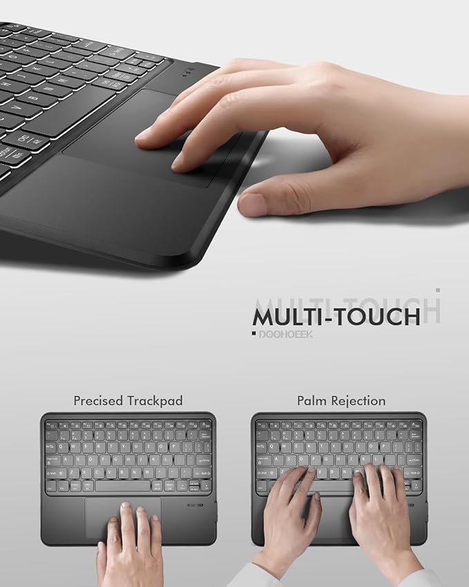 Universal Keyboard Case for 9-11 Inch Tablets, Bluetooth Detachable Keyboard for Android Tablets/iPads/Galaxy Tabs, Magnetic Backlit Keyboard with Washable Adhesive Mount & Any-Angle Stand & Trackpad
