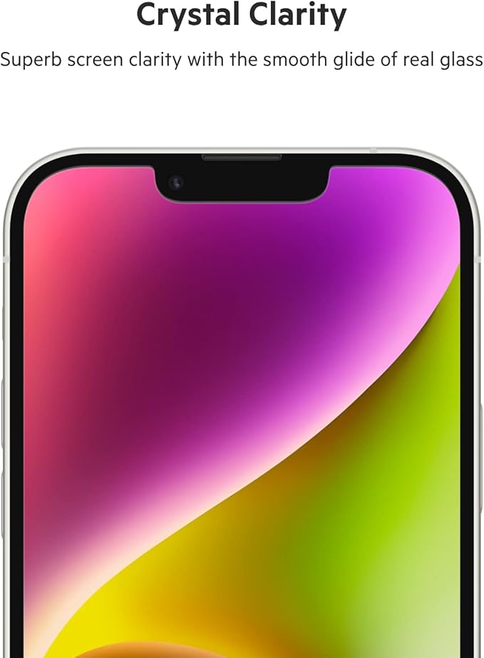 Belkin UltraGlass iPhone 14, iPhone 13 Pro Screen Protector - Easy Application with Installation Guide Tray - Crystal Clear Tempered Glass Screen Protector with AntiMicrobial-Treated Display