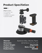 3" Suction Cup Mount Kit for Action Cams/Phone/360 Camera/DSLR Comes with Adapter for GoPro, Phone Clip, 3.84" Universal Magic Arm
