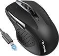 Bluetooth Mouse (BT5.0/3.0 & 2.4G) Rechargeable Wireless Mouse, 4800 DPI Optical Tracking, 6 Adjustable DPI, 2.4GHz with USB A Receiver, Quiet Clicks, Ergonomic Grips, 6 Buttons - Black