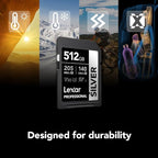 Lexar 512GB Professional Silver SD Card, UHS-I, C10, U3, V30, 4K, Up to 205/140 MB/s SDXC Memory Card, for Professional Photographer, Videographer, Enthusiast (LSDSILV512G-BNNNU)