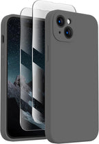 FireNova Designed for iPhone 15 Case, Silicone Upgraded [Camera Protection] Phone Case with [2 Screen Protectors], Soft Anti-Scratch Microfiber Lining Inside, 6.1 inch, Space Gray