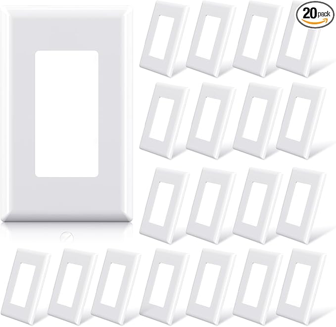 ELEGRP 1-Gang Screwless Decorator Wall Plates, Standard Size Unbreakable Thermoplastic Faceplate Cover for Decorator Receptacle Outlet Switch, UL Listed (20 Pack, Glossy White)