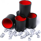 Leatherette Dice Cup Set Red Felt Lined Shaker with 6 Dot Dices for Yahtzee Farkle Bar Party Dice Games-5 Pack