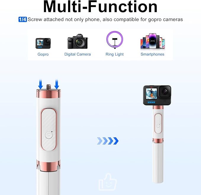 Aluminum Alloy Selfie Stick Tripod with Remote, Foldable Travel Tripod Stand 270 Rotation Compatible with iPhone/Android/Go Pro Camera
