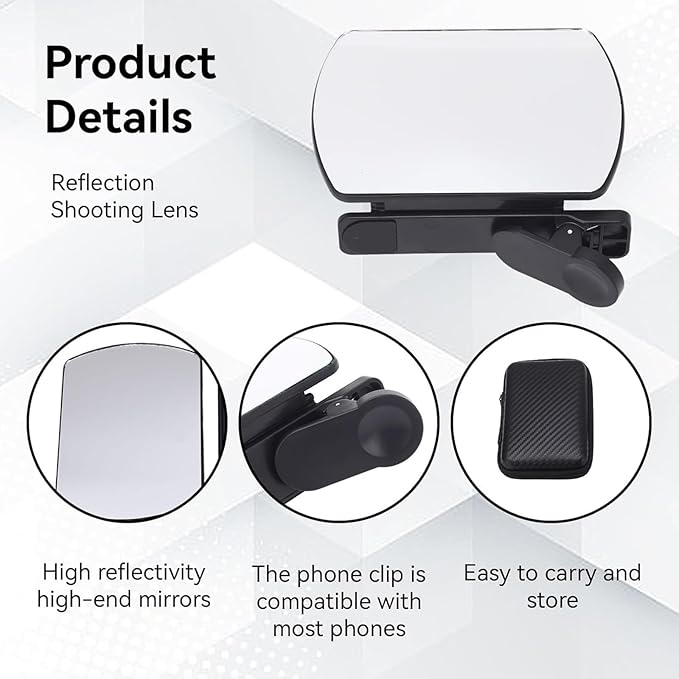 Mirror Effect Lens - Capture Stunning Reflections Instantly, Smartphone Camera Mirror Reflection Clip Kit, Adjustable HD Glass Smartphone Photography Flip Mirror, for Travel Photography (White-1Pc)