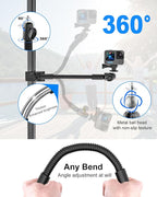 Gooseneck Clamp Camera Mount with 1/4“ 3/8" 5/8" Screw, Go Pro Mounts for Handlebar, Desk, Tube, Cross Bar, Compatible with GoPro Hero 13/Baby Monitor/Logitech Webcam/Insta 360/Field Monitor