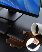 ASFSKY Keyboard and Mouse Wrist Rest Set - Memory Foam & Wooden Base Ergonomic Wrist Support Pad with PU Leather Cover, Non-Slip, Durable & Easy-to-Clean Wrist Cushion for Office, Gaming Desk