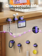 10-Pack Magnetic Cable Clips [1S Snap-On] Cord Holder, LISEN Office Desk Organizers and Accessories with 5 Extra Strong Adhesive Pads, Wire Organizer for Nightstand, Home, Wall, Car, Desktop, Purple