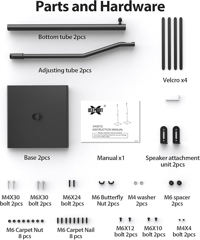 USX MOUNT Universal Speaker Stands, Height Adjustable Extend 30.0" to 39.1" for Satellite Speakers & Small Bookshelf Speakers up to 11 lbs Per Stand, 1 Pair Floor Stands for Sony Bose Polk JBL Yamaha