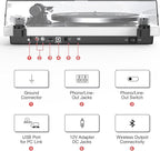 Turntables Record Player for Vinyl with Wireless Output Connectivity Belt-Drive 33 45 RPM Speed Phono Line USB Digital to PC Recording MM Audio Cartridge Stylus Adjustable Counterweight Piano White