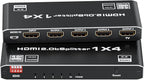 HDMI 2.0 Splitter 1 in 4 Out, LUKFOCAB 1x4 HDMI Splitter 4K@60Hz 8:8:8 HDR, HDMI 2.0, HDCP 2.2, 18Gbps, Auto EDID, Supports UHD 3D D-o-l-b-y 4 Ports Mirror Mode and Multichannel Audio Streams