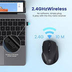 Wireless Mouse, D-09 Computer Mouse USB Cordless Mice for Laptop, Ergo Grips, Lightspeed 5-Level 2400 DPI, 16 Months Battery, Portable for PC Mac Chromebook (2Pack)